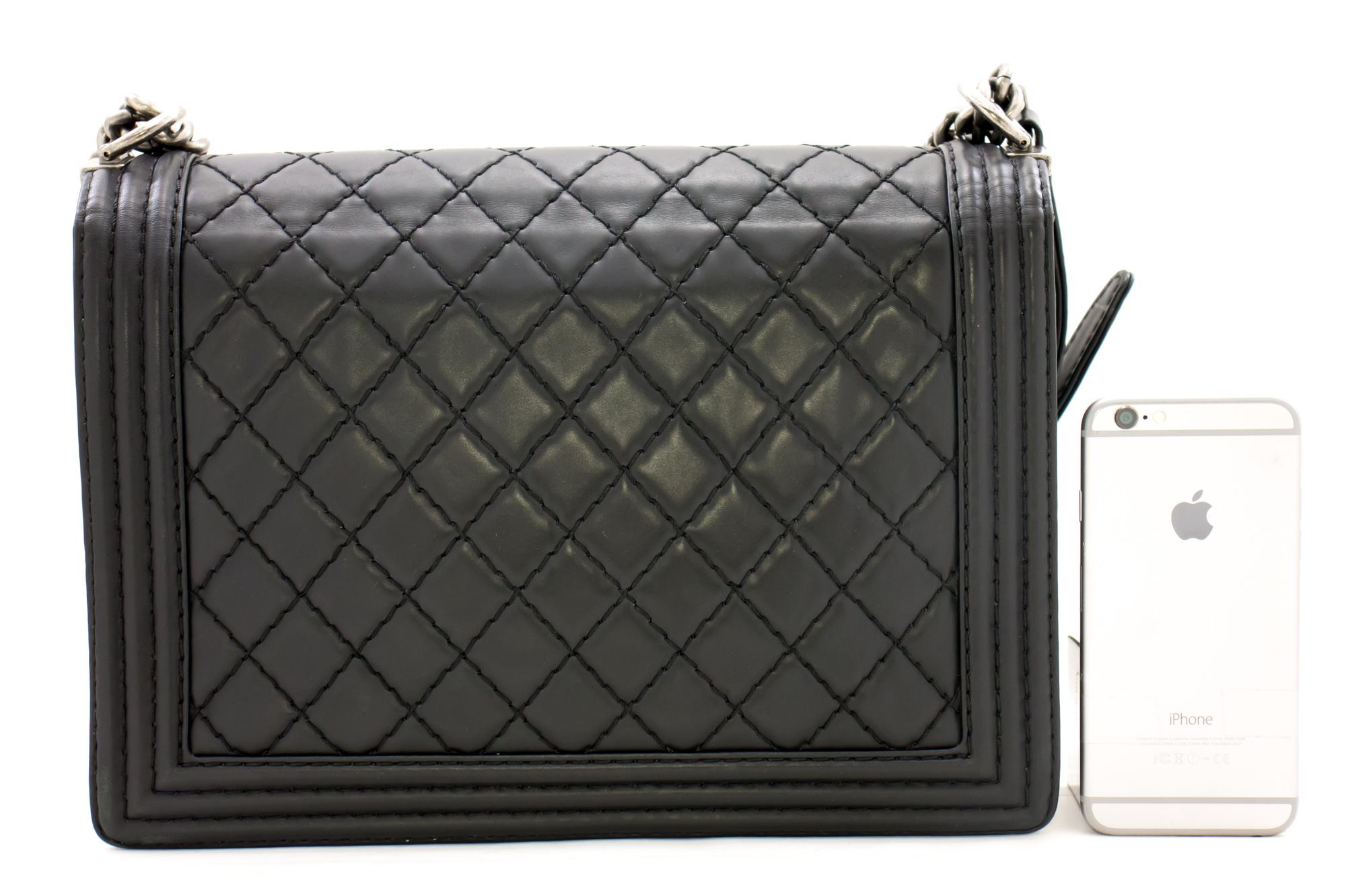 CHANEL Boy Chain Shoulder Bag Black Flap Quilted Leather Crossbody In Good Condition In Takamatsu-shi, JP