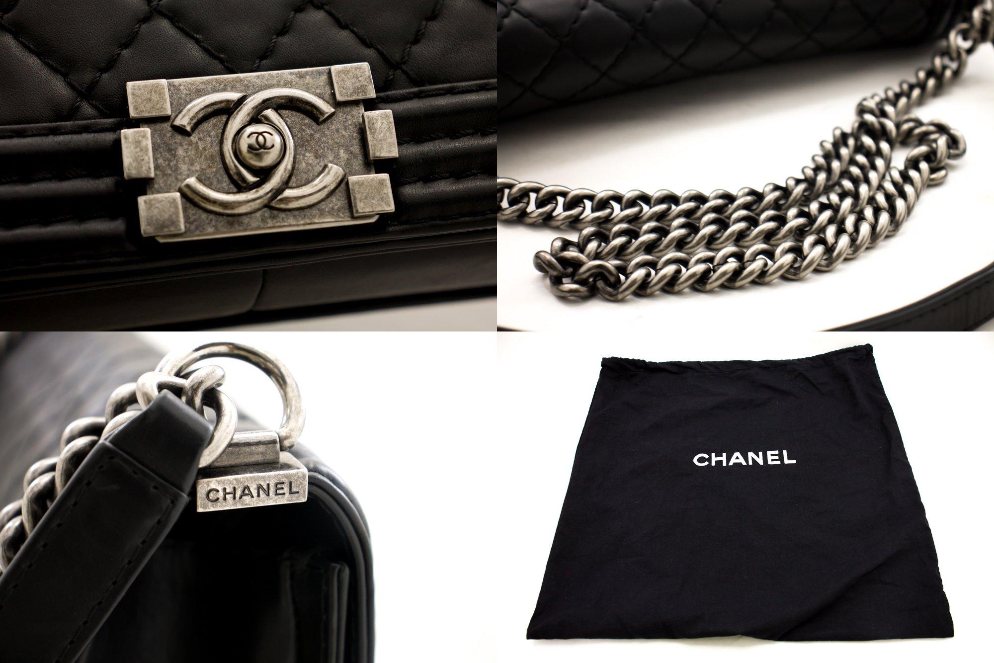CHANEL Boy Chain Shoulder Bag Black Flap Quilted Leather Crossbody 3