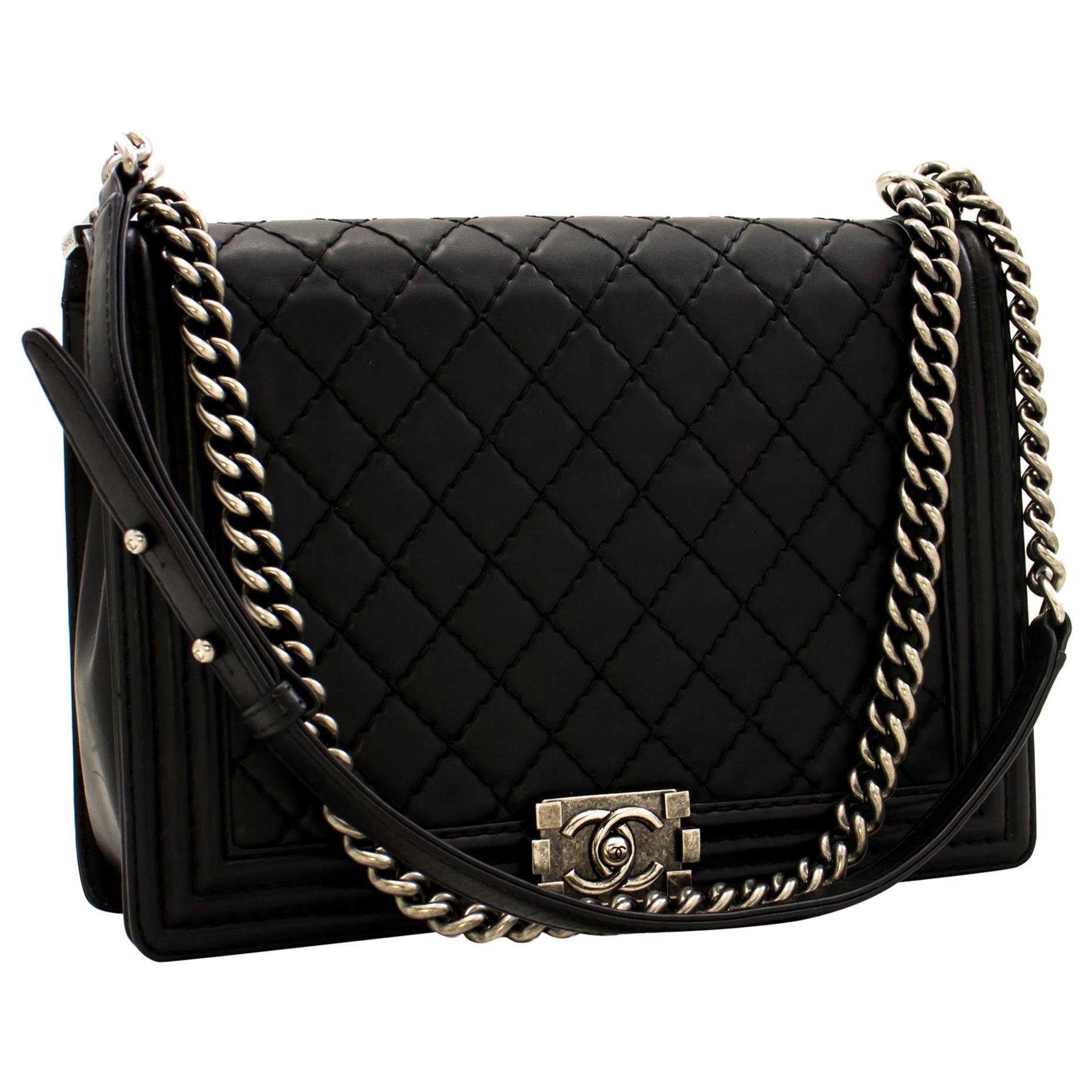 CHANEL Boy Chain Shoulder Bag Black Flap Quilted Leather Crossbody