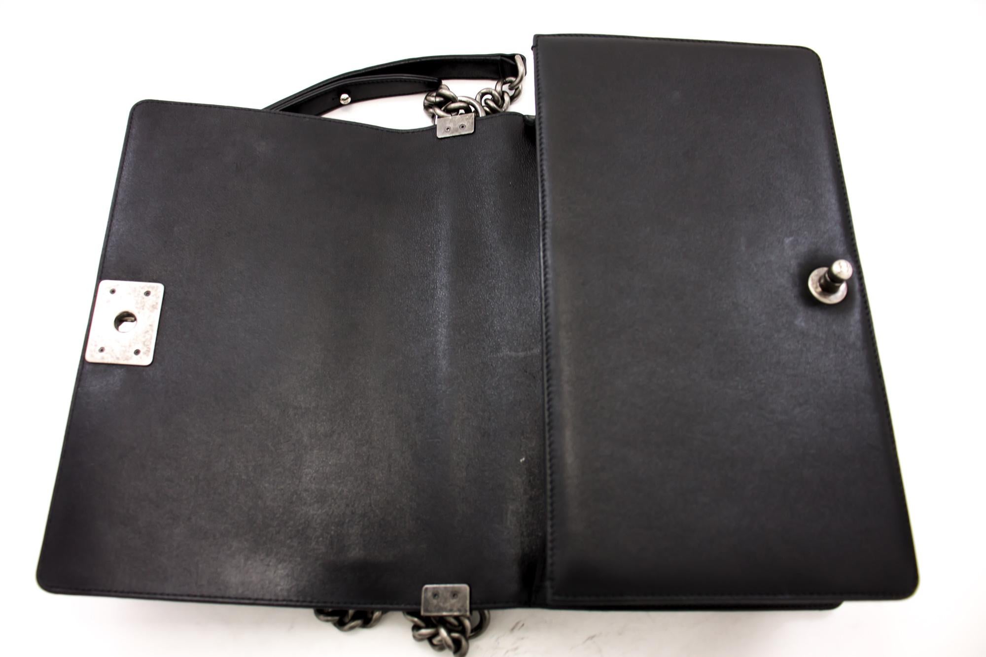 CHANEL Boy Chain Shoulder Bag Black Quilted Calfskin Leather Flap 6