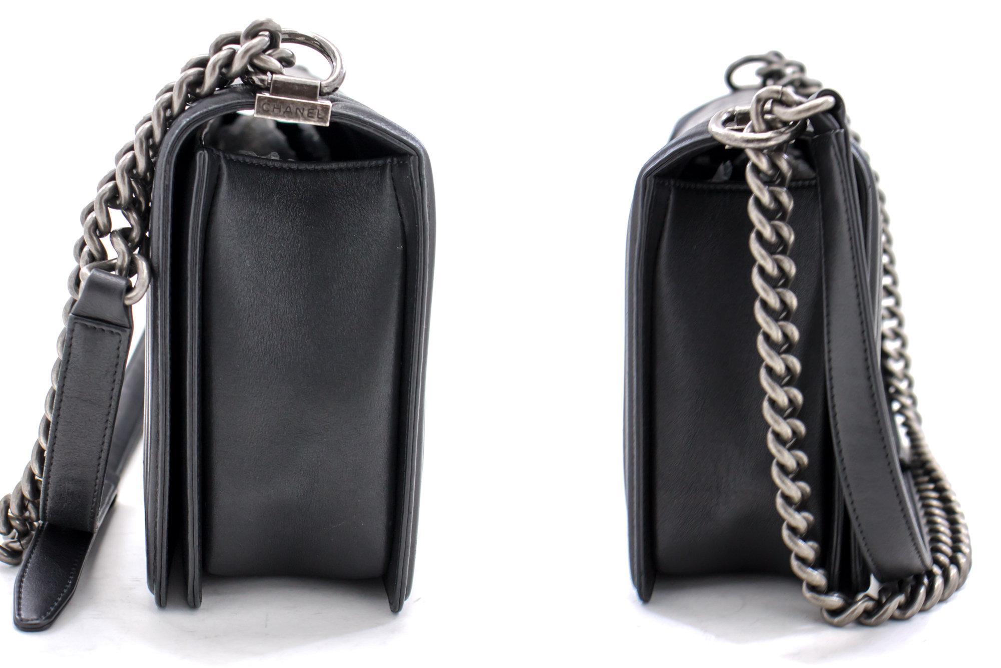 CHANEL Boy Chain Shoulder Bag Black Quilted Calfskin Leather Flap 1