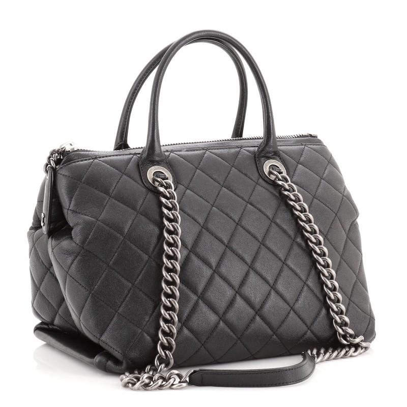 Black Chanel Boy Chained Tote Quilted Calfskin Medium