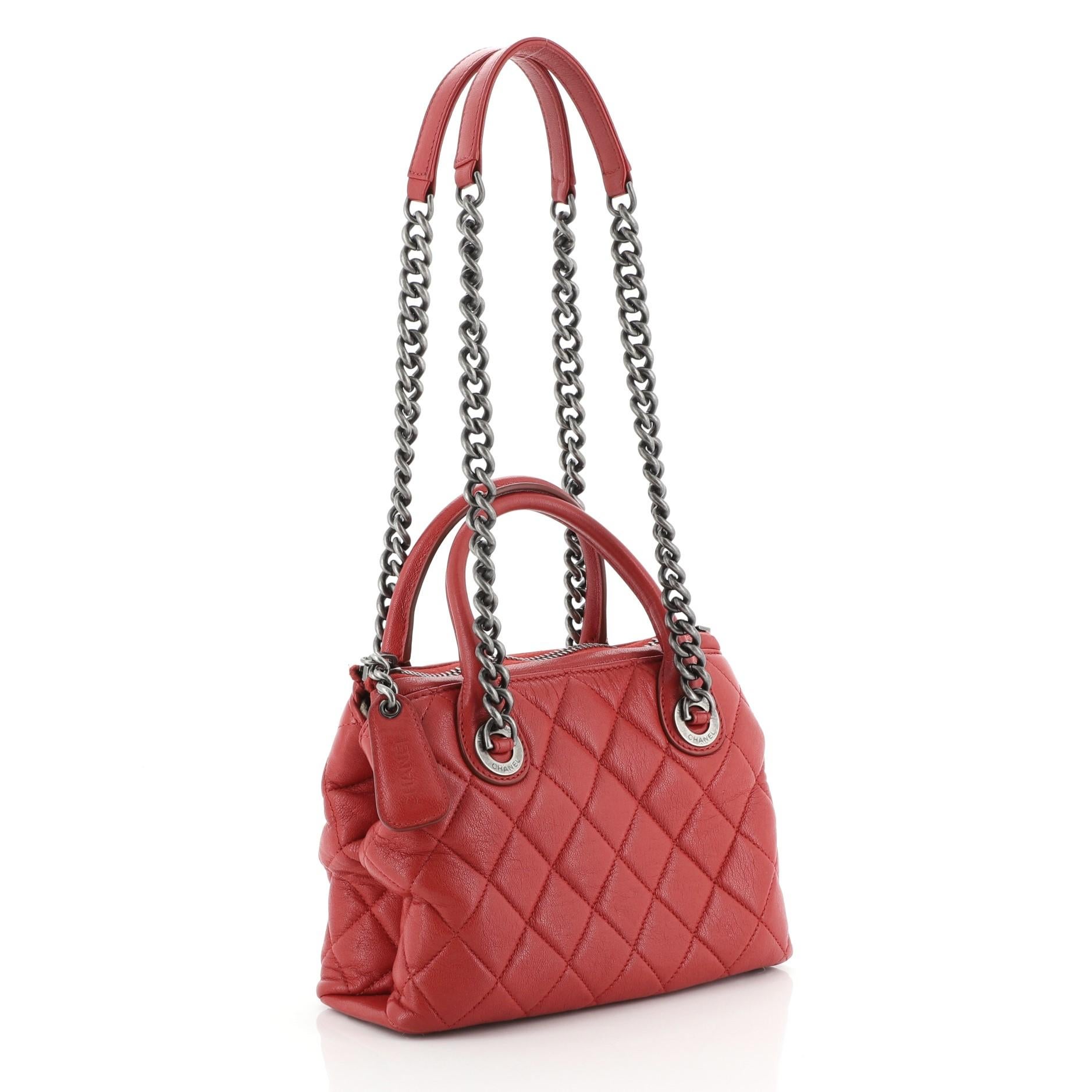 Red Chanel Boy Chained Tote Quilted Calfskin Small