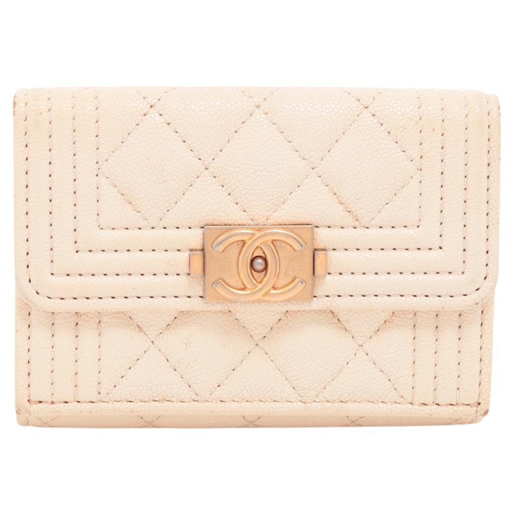 Chanel Boy Chanel Caviar Skin Compact Wallet Ivory