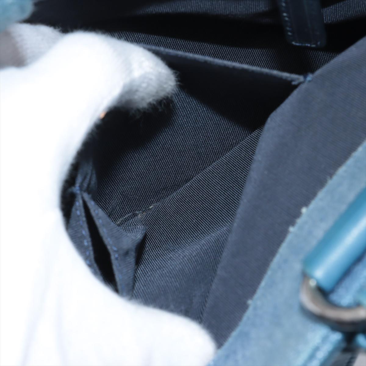 Chanel Boy Chevron Denim Leather Tote Bag Blue 7
