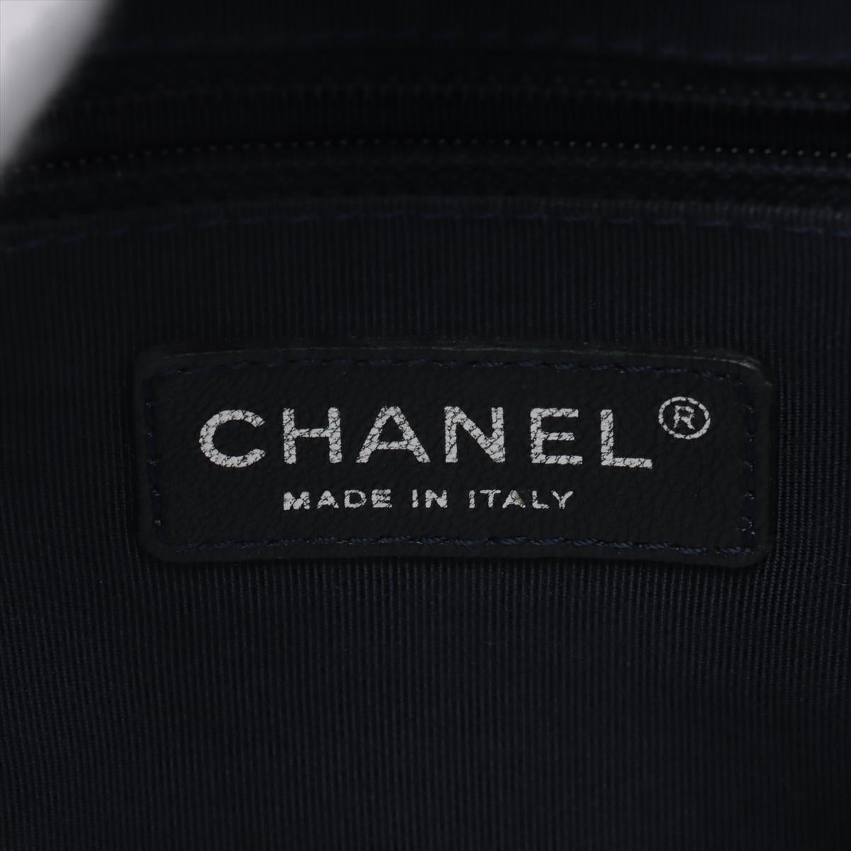 Chanel Boy Chevron Denim Leather Tote Bag Blue 8