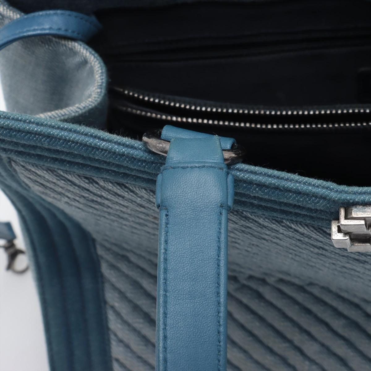 Chanel Boy Chevron Denim Leather Tote Bag Blue 9