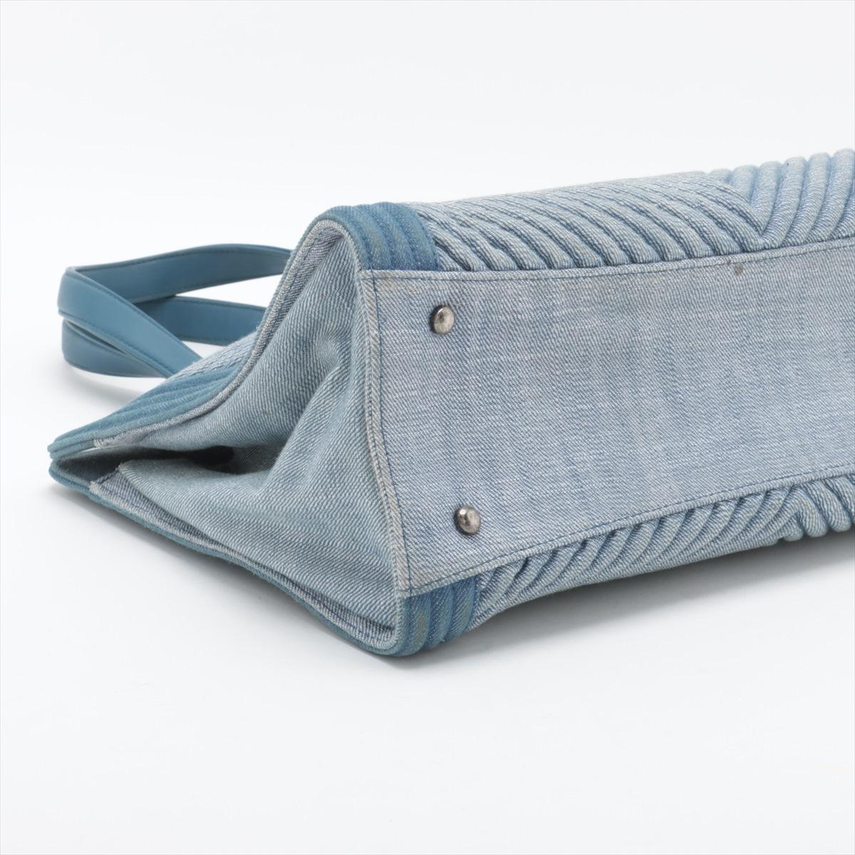Women's Chanel Boy Chevron Denim Leather Tote Bag Blue