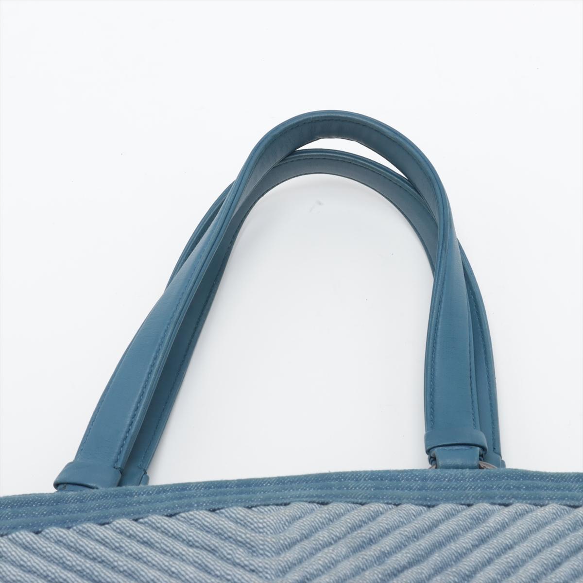 Chanel Boy Chevron Denim Leather Tote Bag Blue 2