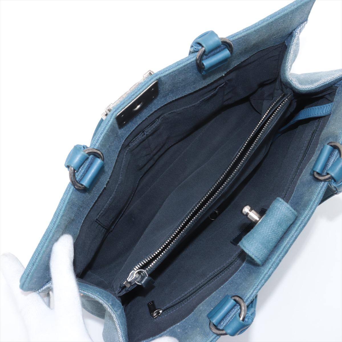 Chanel Boy Chevron Denim Leather Tote Bag Blue 3