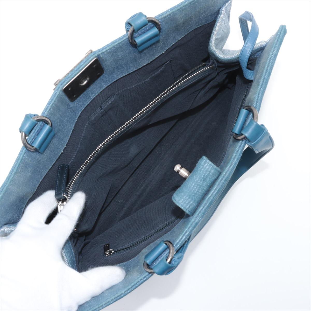 Chanel Boy Chevron Denim Leather Tote Bag Blue 4