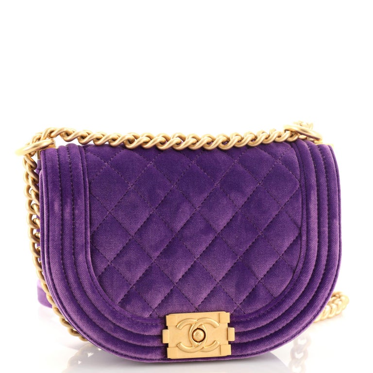 Purple Quilted Velvet Boy Bag Small