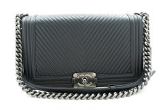 CHANEL Boy Dark Gray V-Stitch Chain Shoulder Bag Flap Quilted