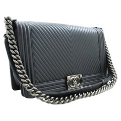 CHANEL Boy Dark Gray V-Stitch Chain Shoulder Bag Flap Quilted
