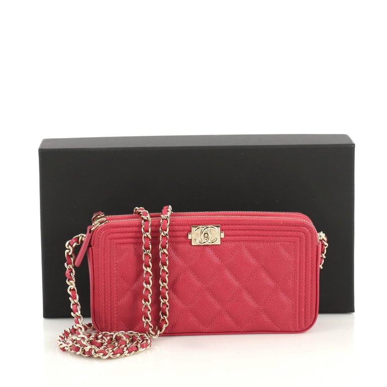 Chanel Crystal Woven Zip Around Card Holder in Pink