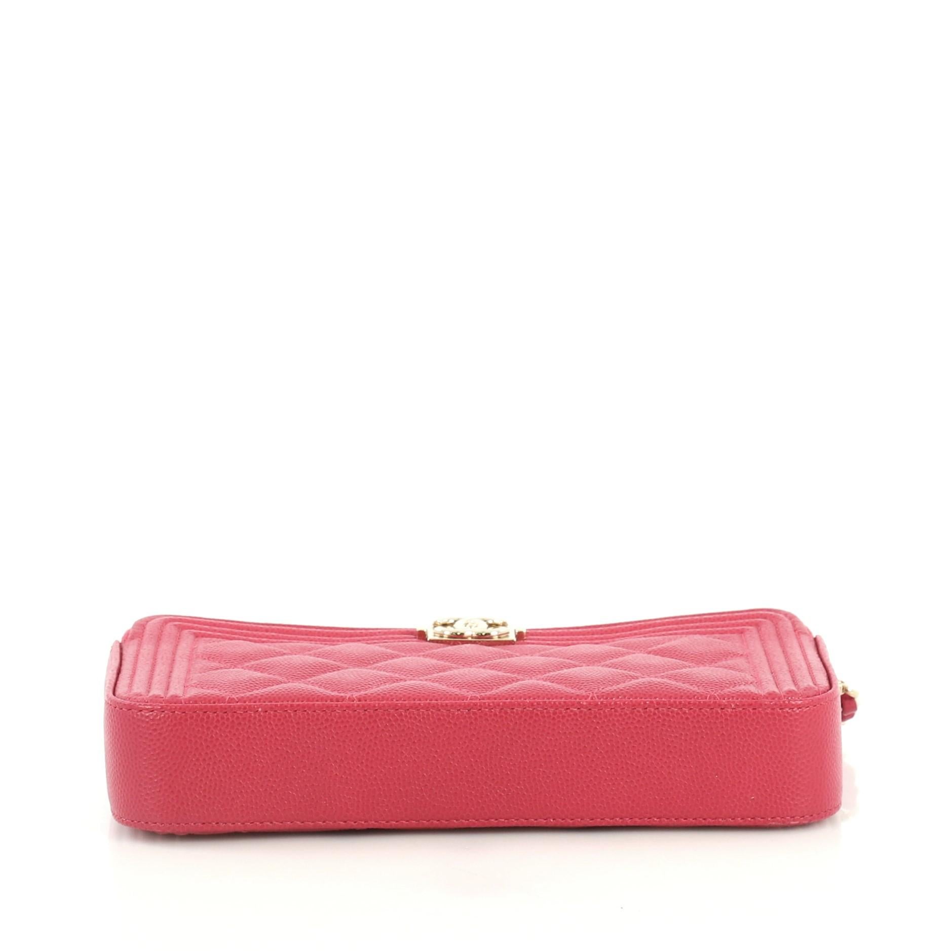 Chanel Boy Double Zip Clutch with Chain Quilted Caviar In Good Condition In NY, NY