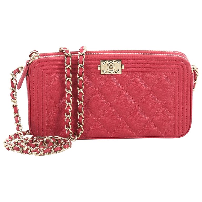 Chanel Boy Double Zip Clutch with Chain Quilted Caviar at 1stDibs