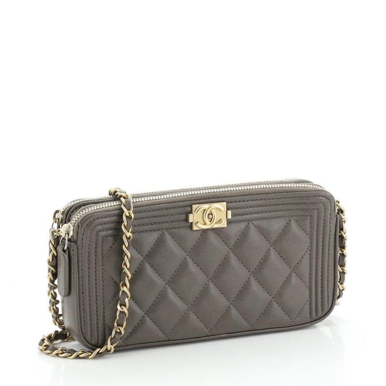 Chanel Boy Double Zip Clutch with Chain Quilted Lambskin at 1stDibs