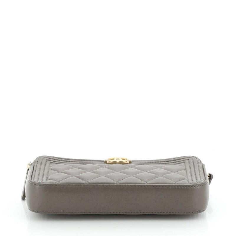 Gray Chanel Boy Double Zip Clutch with Chain Quilted Lambskin
