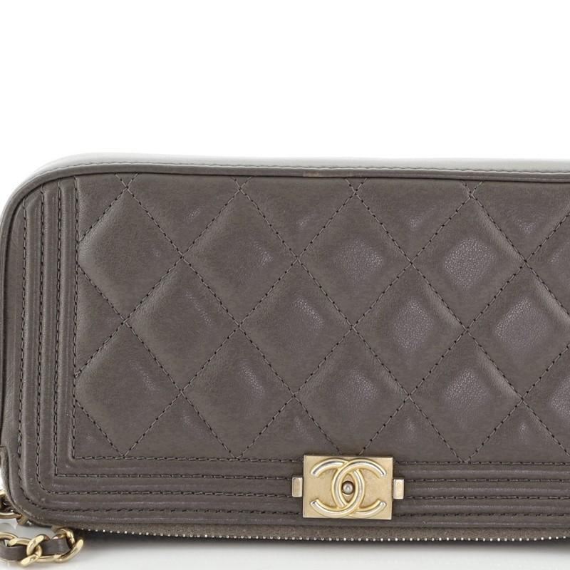 Women's or Men's Chanel Boy Double Zip Clutch with Chain Quilted Lambskin