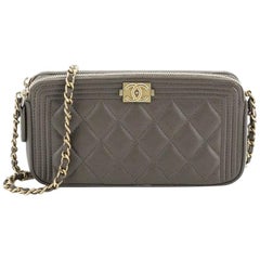 Chanel Boy Double Zip Clutch with Chain Quilted Lambskin