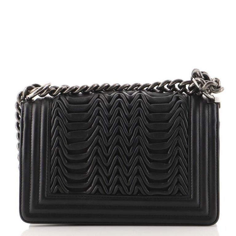 Black Chanel Boy Flap Bag 3D Pleated Leather Small