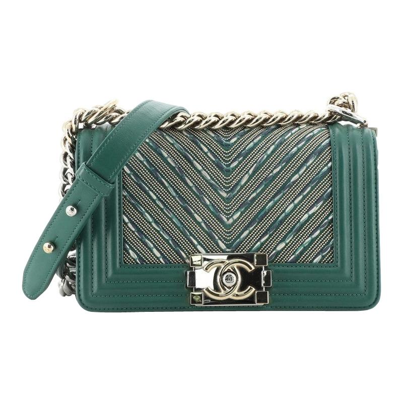 Chanel Boy Flap Bag Bead Embellished Chevron Calfskin Small