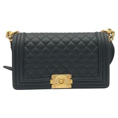 Chanel Boy Flap Bag Black Quilted Leather Gold Hardware Medium Shoulder Chip