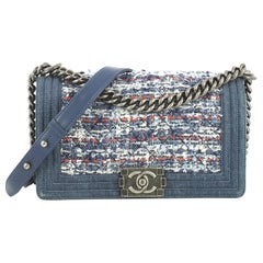 Chanel Boy Flap Bag Braided Tweed and Lambskin with Denim Old Medium