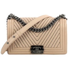 Chanel Boy Flap Bag Chevron Calfskin with Micro Chain Detail Old Medium