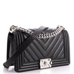 Chanel Boy Flap Bag Chevron Caviar Old Medium
