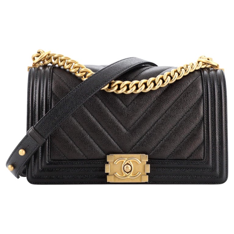 Chanel Boy Flap Bag Chevron Caviar Old Medium For Sale at 1stDibs