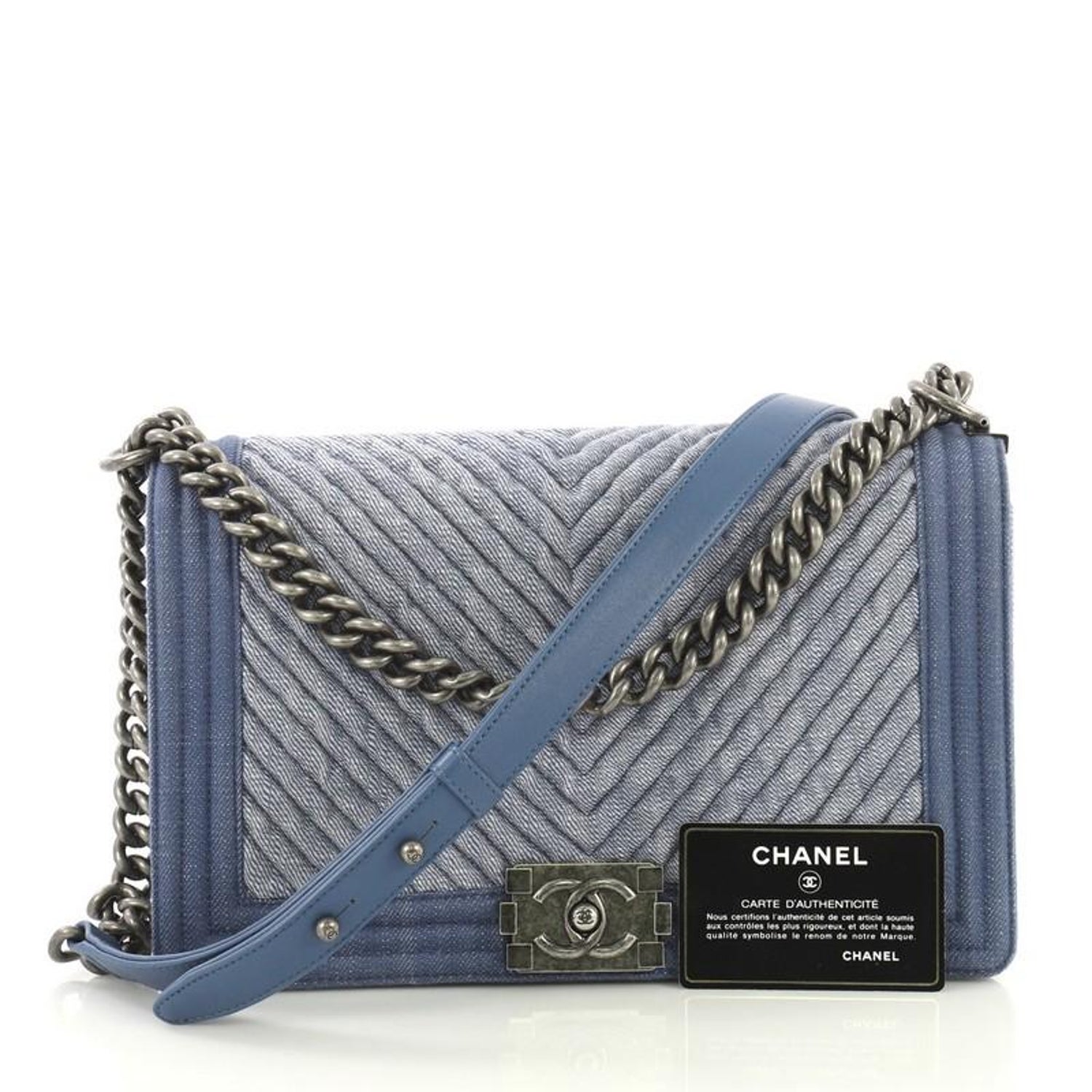 Chanel Boy Flap Bag Chevron Denim New Medium