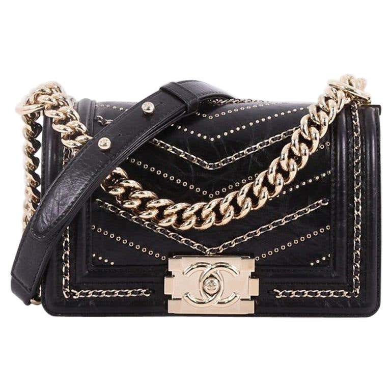 Chanel Boy Flap Bag Chevron Embellished Crumpled Calfskin Small at ...