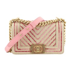 Chanel Boy Flap Bag Chevron Embroidered Cotton Canvas Small