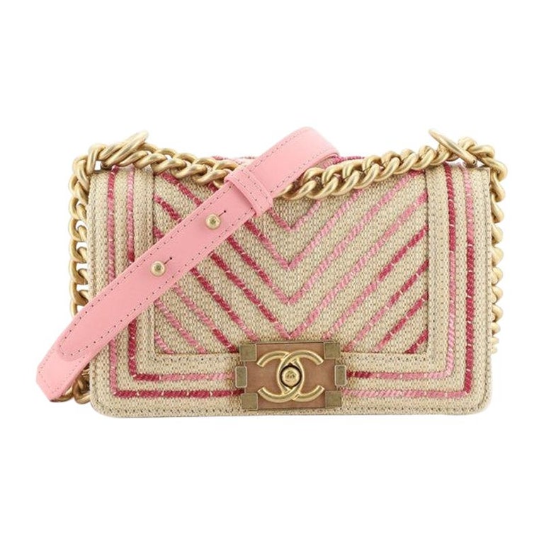 Chanel Boy Flap Bag Chevron Embroidered Cotton Canvas Small For Sale at 1stdibs