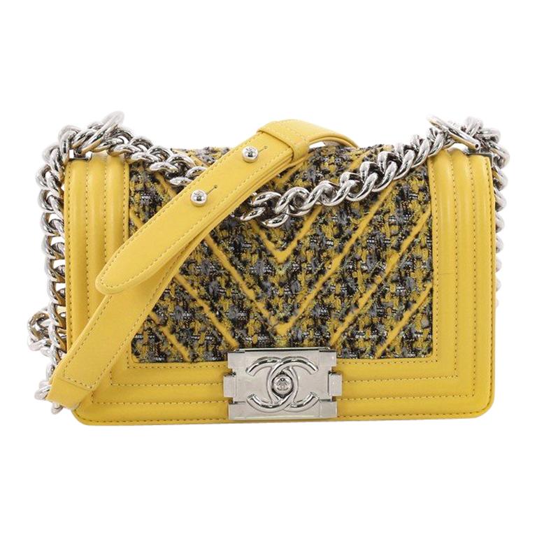 Chanel Boy Flap Bag Chevron Lambskin and Tweed Small