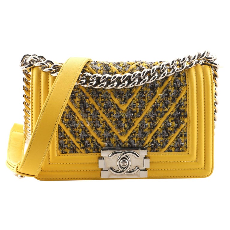 Chanel Boy Flap Bag Chevron Lambskin and Tweed Small For Sale at 1stDibs