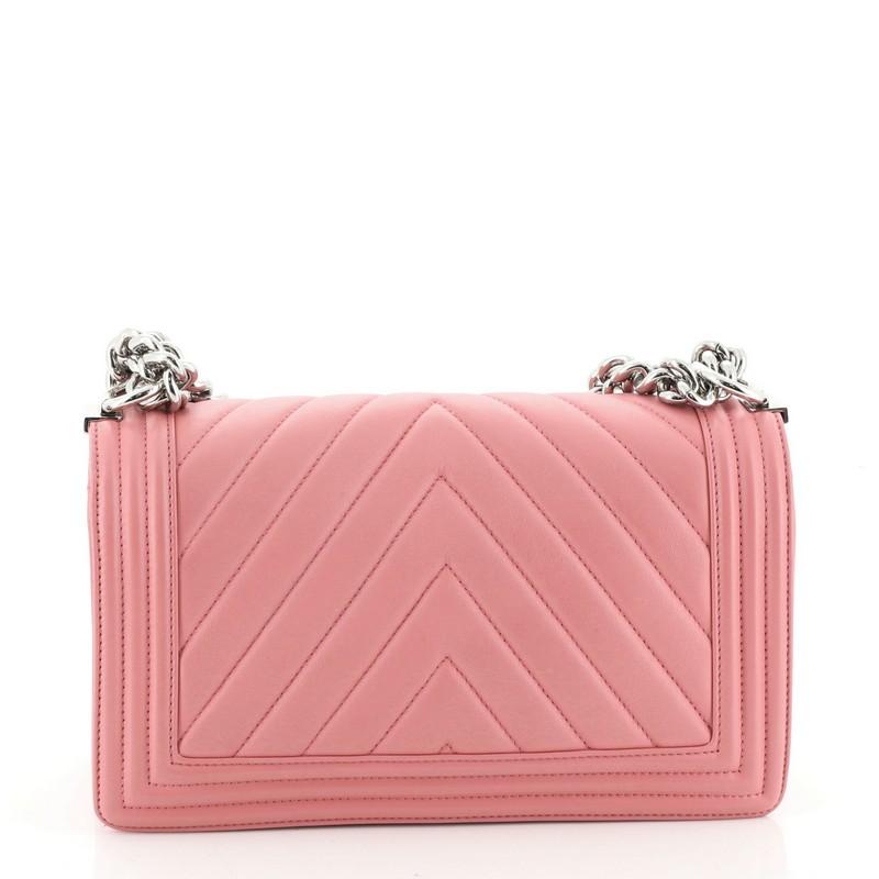 Pink Chanel Boy Flap Bag Chevron Lambskin Old Medium