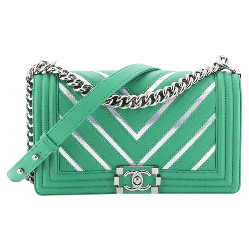 Chanel Boy Flap Bag Chevron Lambskin with Holographic PVC Old Medium