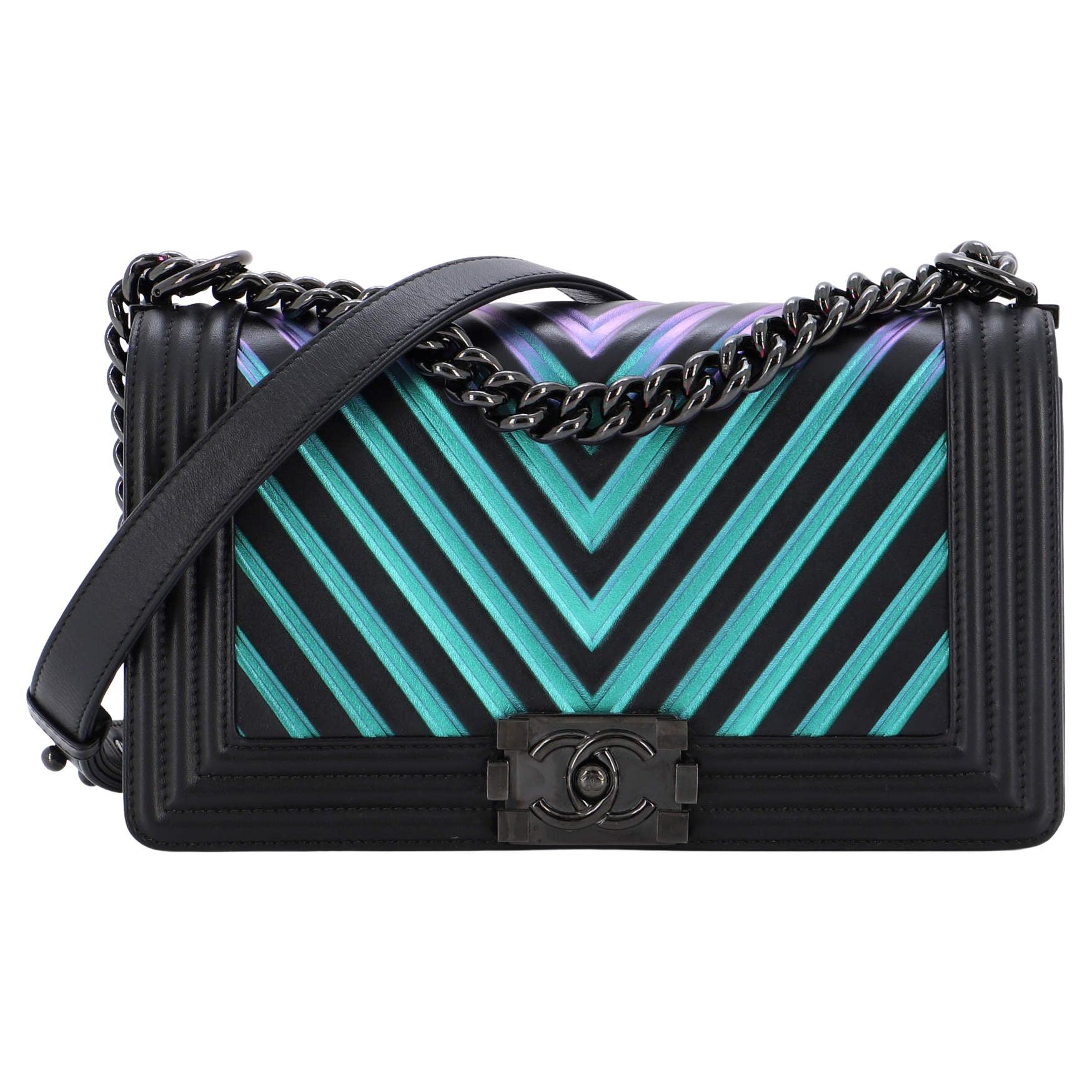 Chanel Boy Flap Bag Chevron Lambskin with Holographic PVC Old