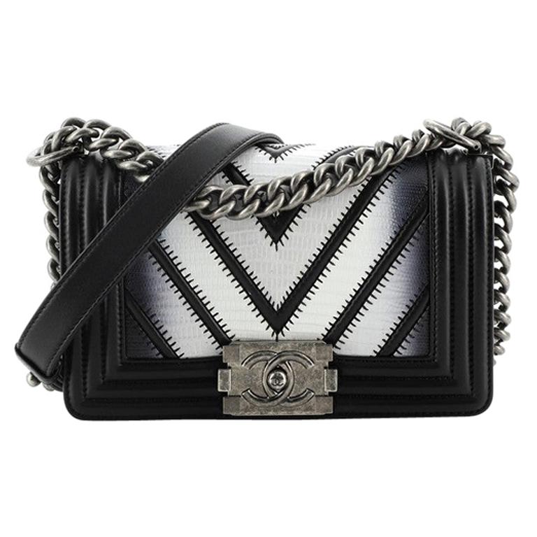 Chanel Boy Flap Bag Chevron Lizard with Leather Small