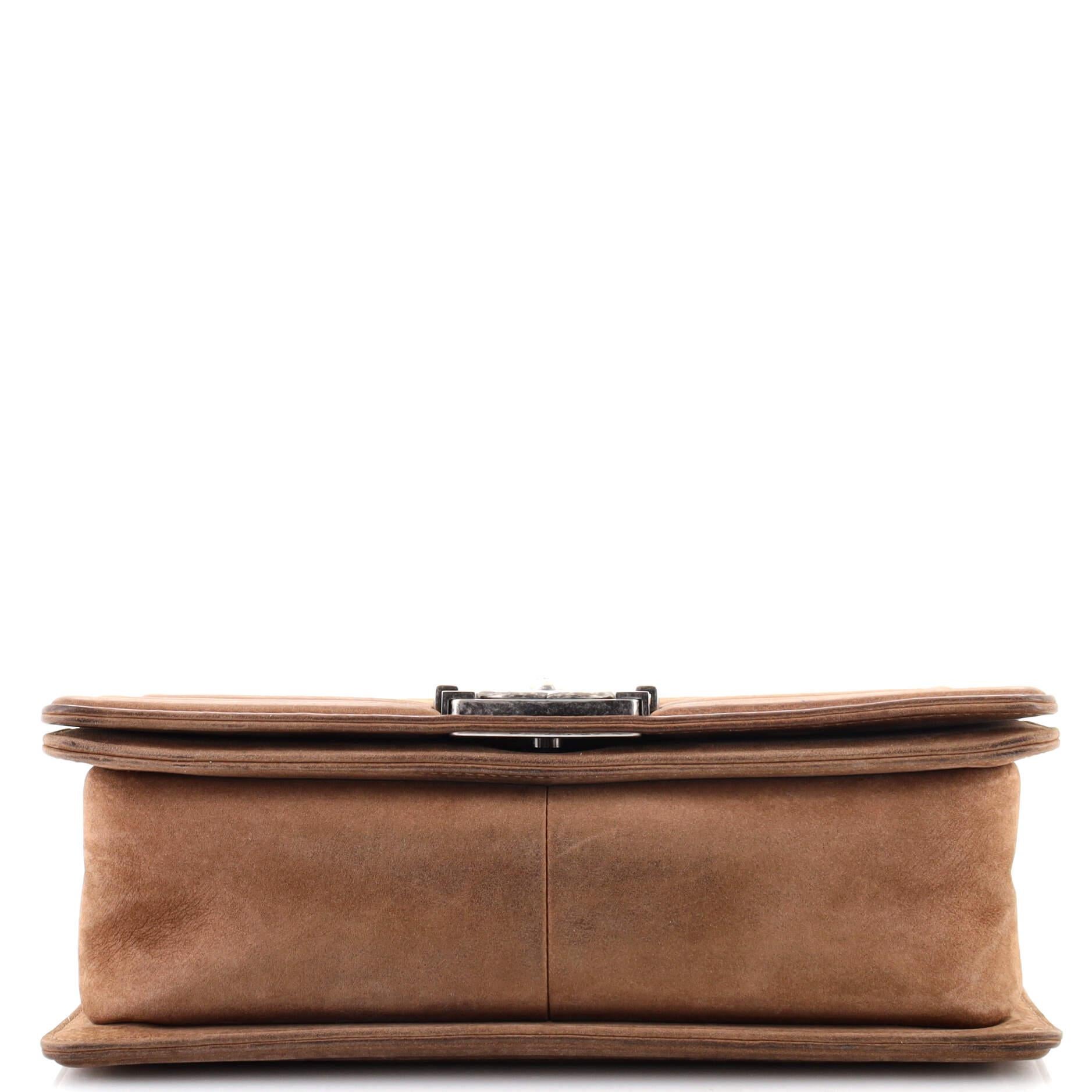 Brown Chanel Boy Flap Bag Chevron Nubuck Old Medium