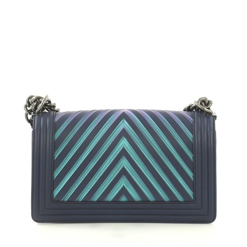 Chanel Boy Flap Bag Chevron Painted Calfskin Old Medium In Good Condition In NY, NY