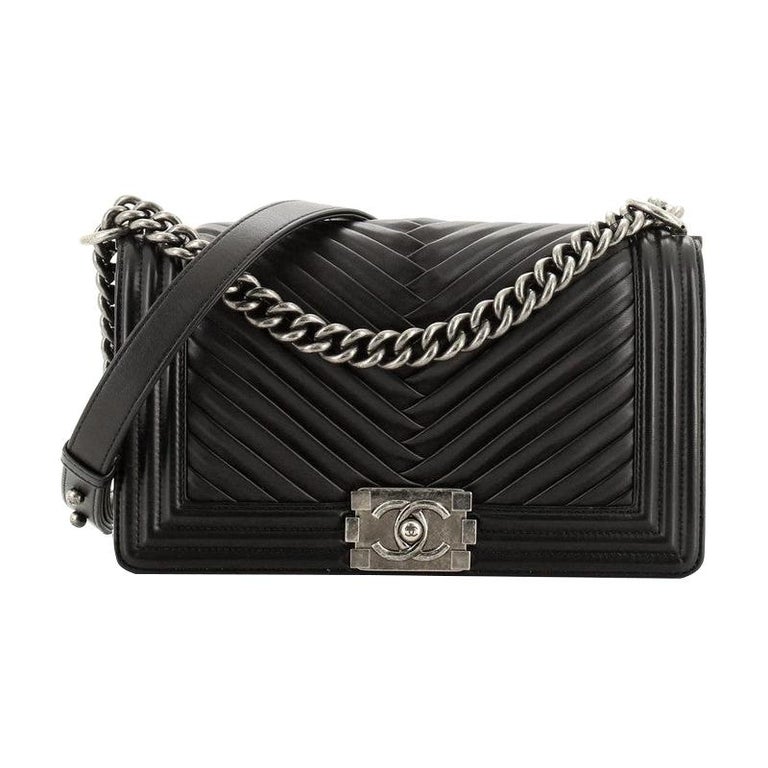 chanel pre owned circular knit top item, Silver Chanel Medium Perforated Lambskin  Boy Flap Shoulder Bag