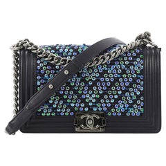 Chanel Boy Flap Bag Chevron Tweed and Rhinestones Old Medium