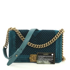 Chanel Boy Flap Bag Chevron Velvet Old Medium