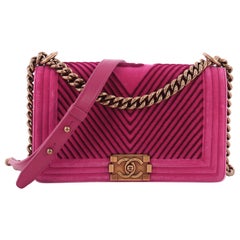 Chanel Boy Flap Bag Chevron Velvet Old Medium