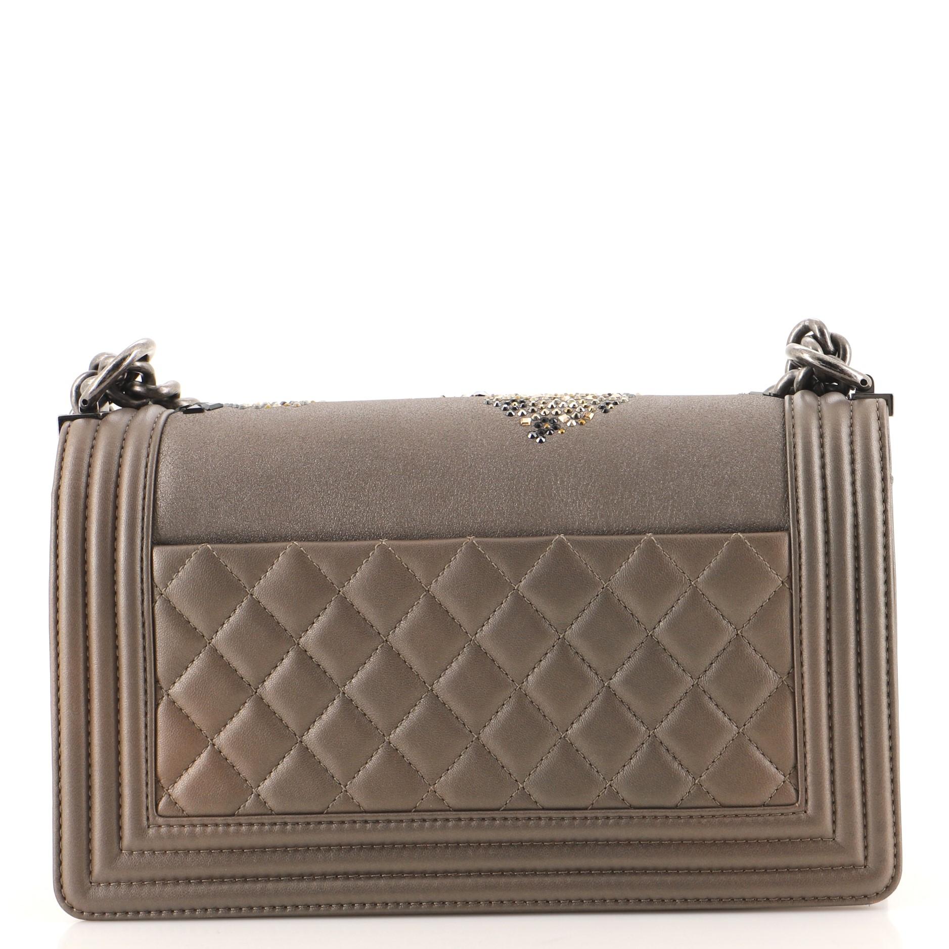 Chanel Boy Flap Bag Crystal Embellished Goatskin Old Medium In Good Condition In NY, NY
