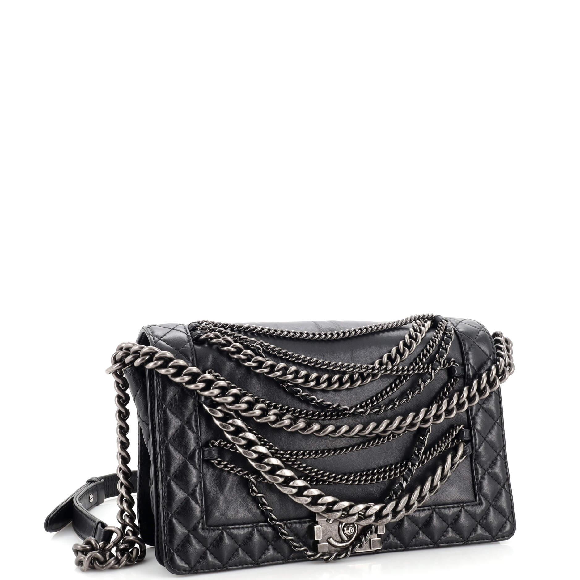 Chanel Boy Flap Bag Enchained Lambskin New Medium In Good Condition In NY, NY